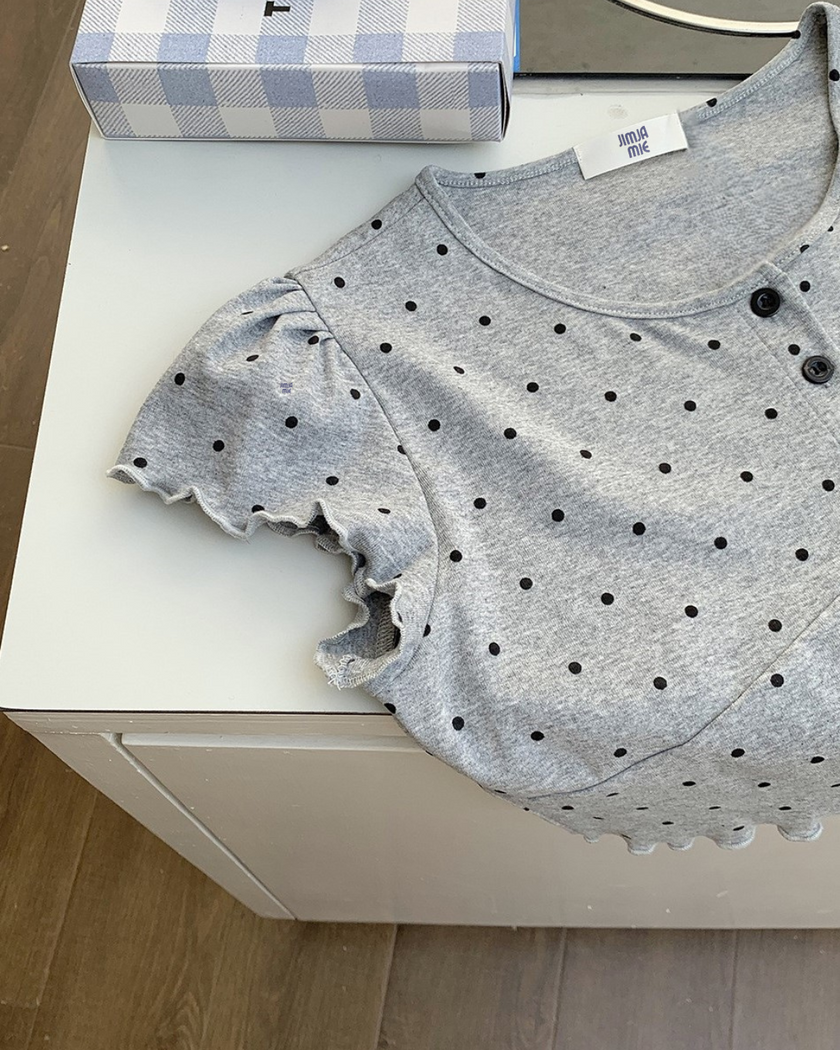 ドット裾フリル半袖セットアップパジャマ