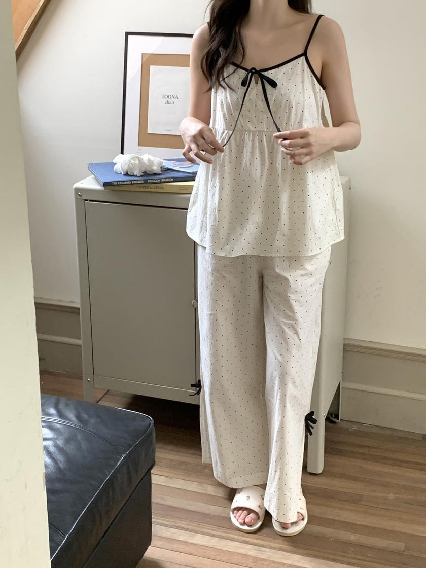 キャミソールドットリボンセットアップパジャマ