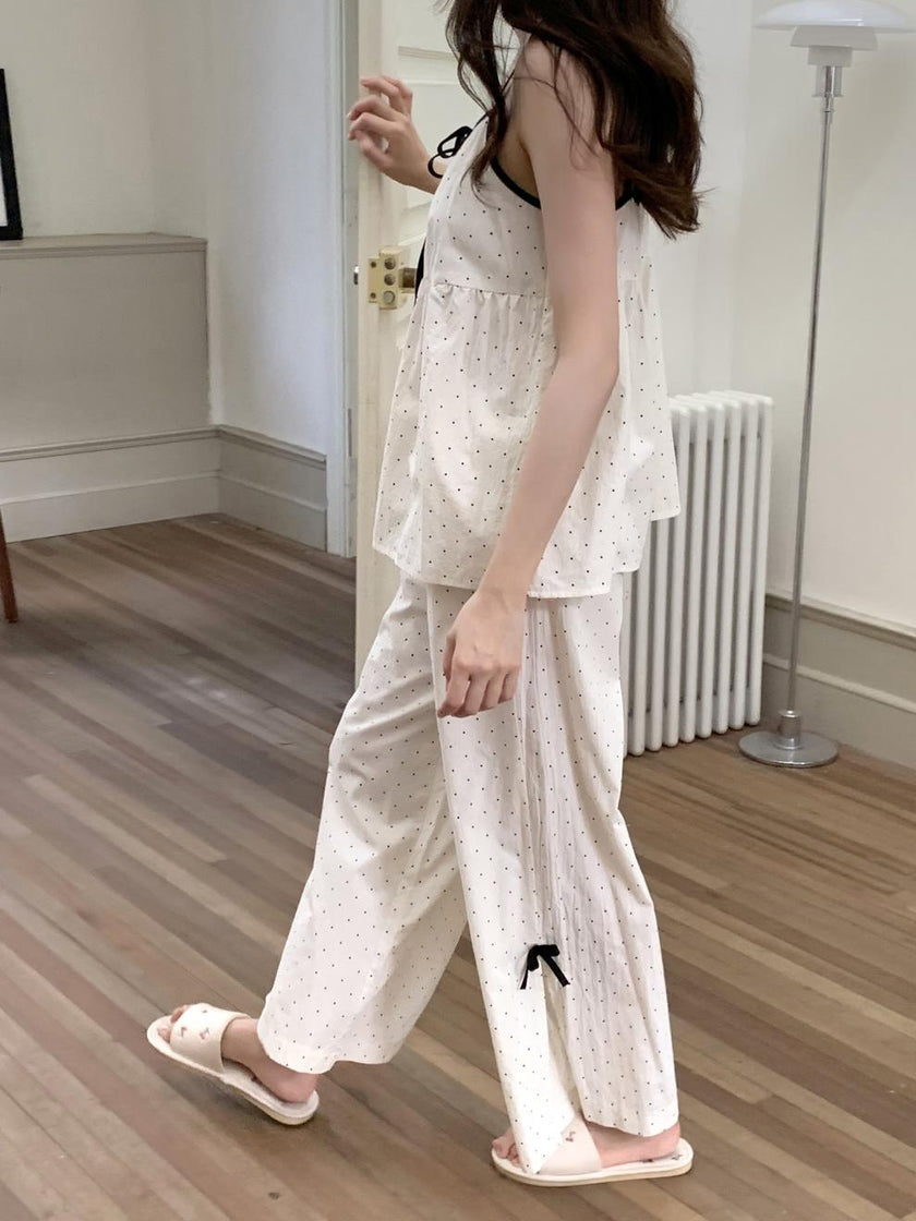 キャミソールドットリボンセットアップパジャマ