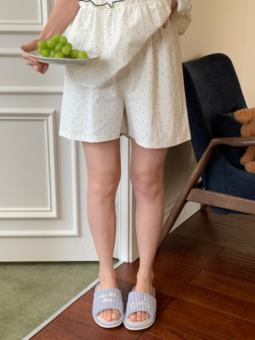 フリルドットノースリーブセットアップパジャマ